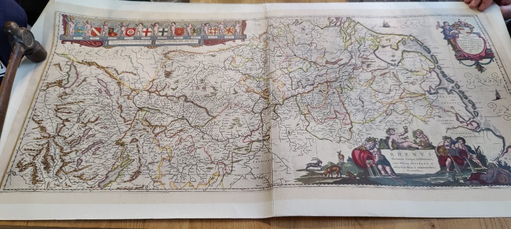 herdruk landkaart Rhenus  fluviorum europae,, Gelezen, Ophalen of Verzenden, Landkaart, 1800 tot 2000