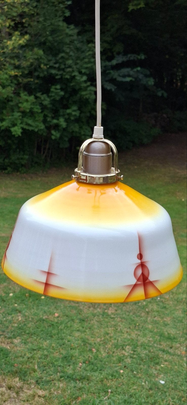vintage antiek jaren 30 Art Deco lamp, geel wit, Ophalen of Verzenden