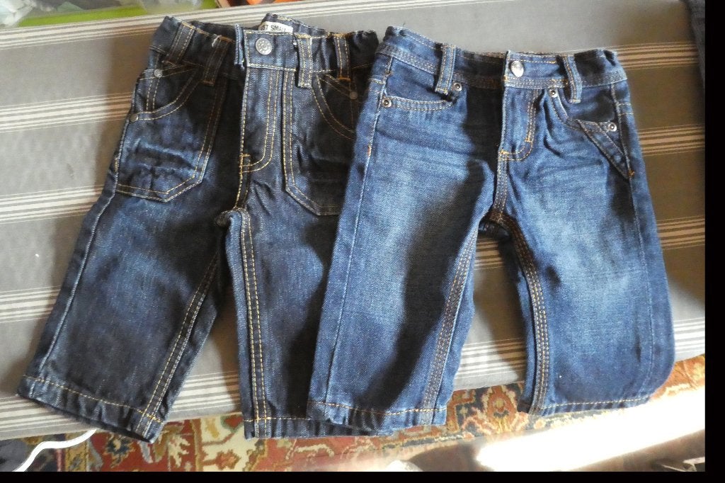 2 spijkerbroeken, maat: 68, Gebruikt, Broekje, Ophalen of Verzenden, Hema