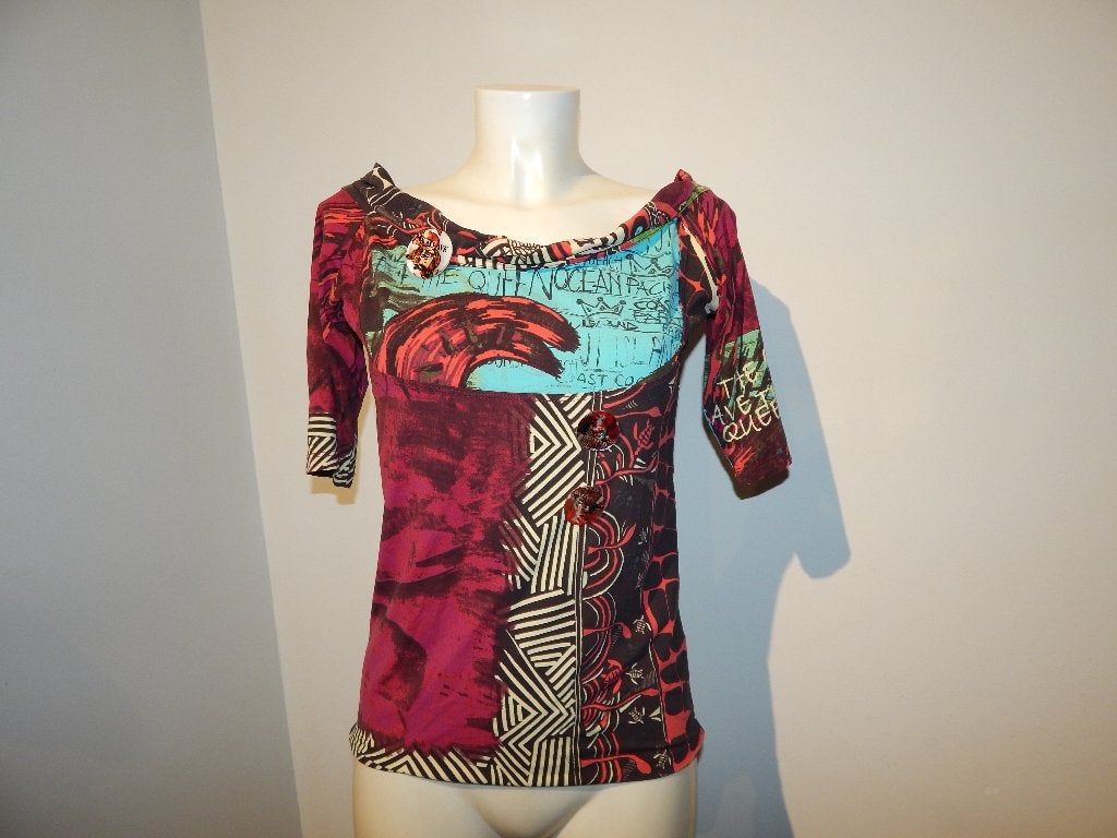 Save the Queen vintage shirt stretch printen sier knopen XL, Kleding | Dames, Maat 46/48 (XL) of groter, Save the Queen, Zo goed als nieuw