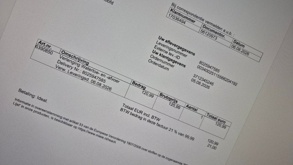 Foto 4 van Miele verlenging Watertoe- en afvoerslang