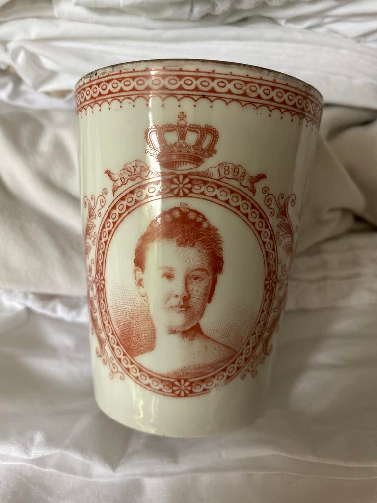Antieke beker inhuldiging Koningin Wilhelmina 1898, Ophalen of Verzenden, Gebruikt