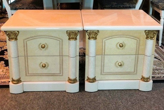 2x Italiaanse klassiek nachtkasten hout gouden barok metaal, Ophalen, Hout, 45 tot 65 cm, 55 tot 70 cm