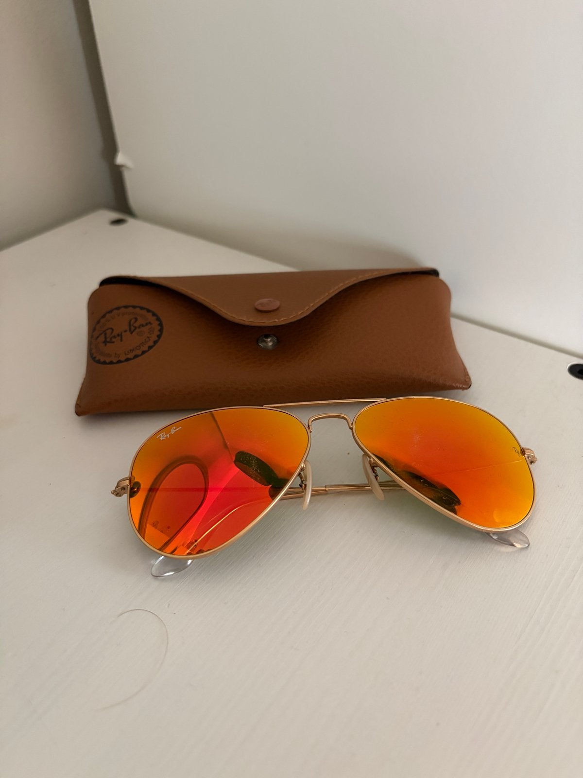 Ray-Ban Aviator zonnebril - Goede staat, Gebruikt, Zonnebril, Verzenden, Oranje