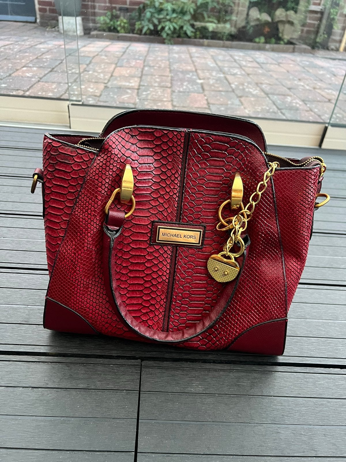 Michael Kors Handtas Rood Slangenprint, Ophalen of Verzenden, Zo goed als nieuw, Rood, Handtas