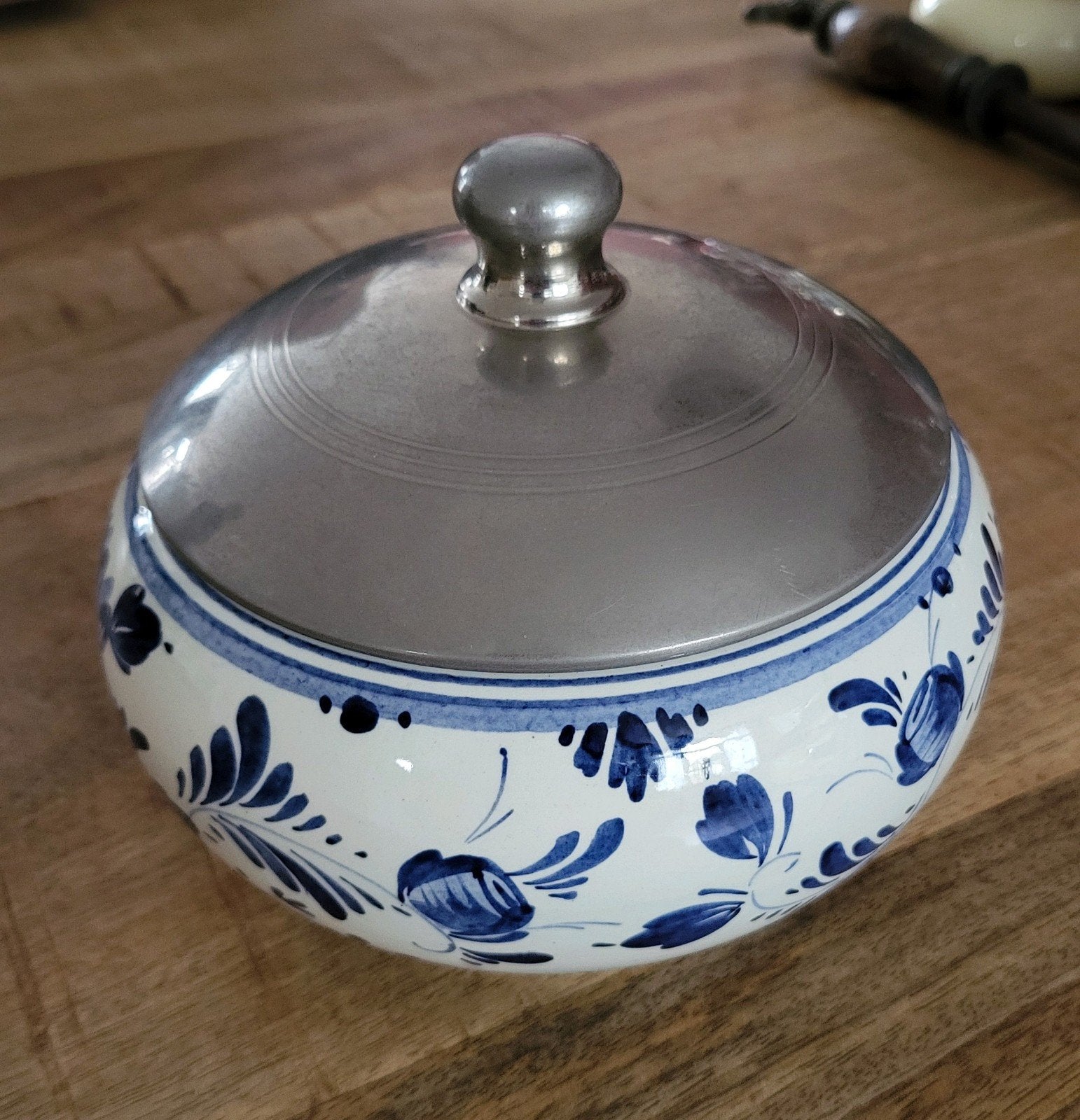 Antieke Delfts blauwe pot met tinnen deksel, Antiek en Kunst, Ophalen of Verzenden