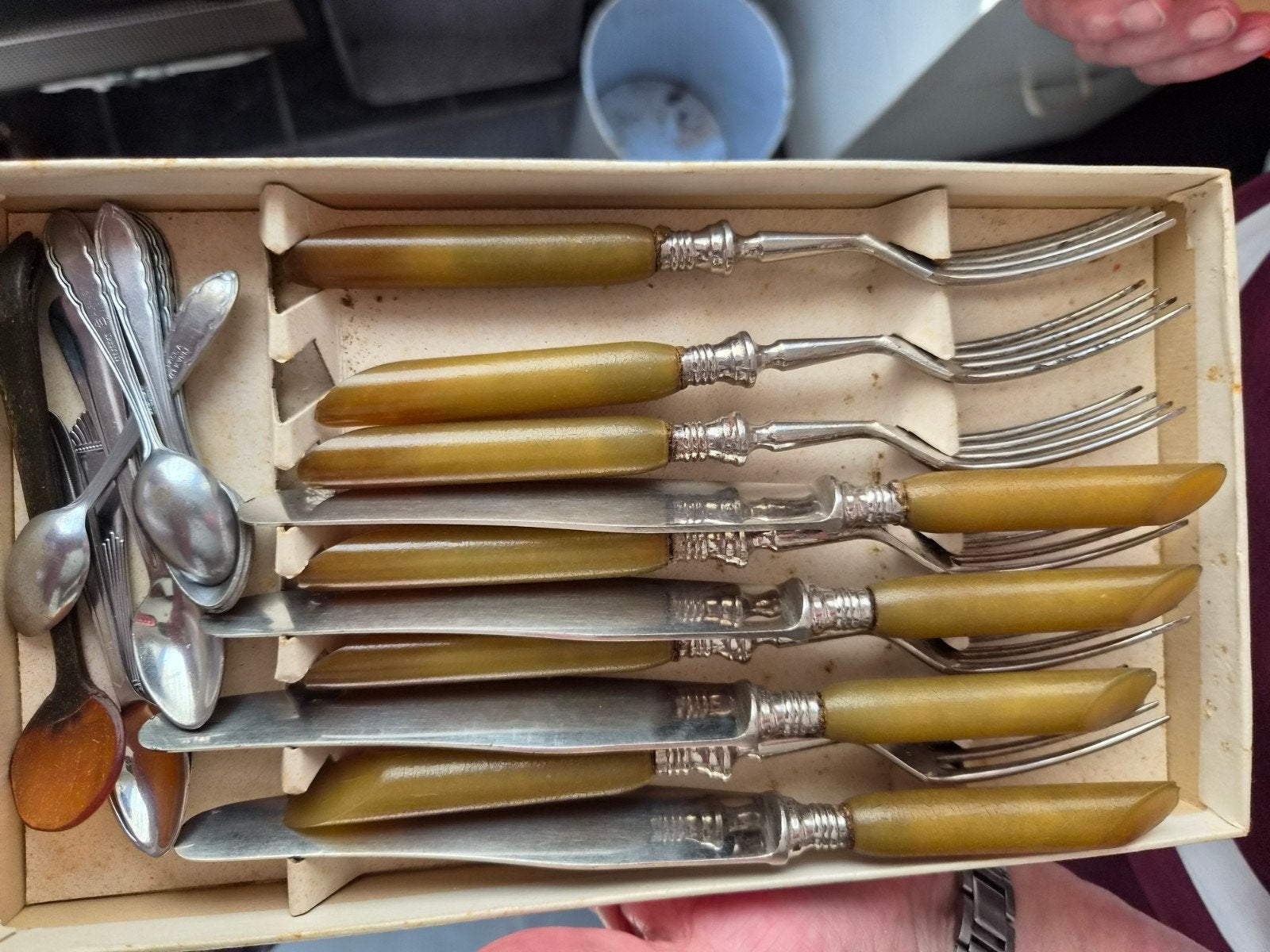 Vintage Bestekset Solingen - 12-delig met bakelieten handvat, Ophalen of Verzenden