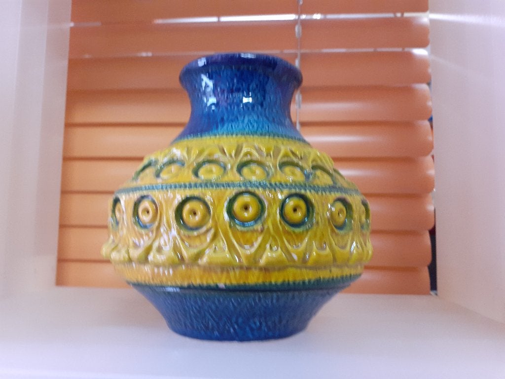 blauw geel keramiek jaren 70 design bolvaas bitossi retro, Antiek en Kunst, Ophalen of Verzenden