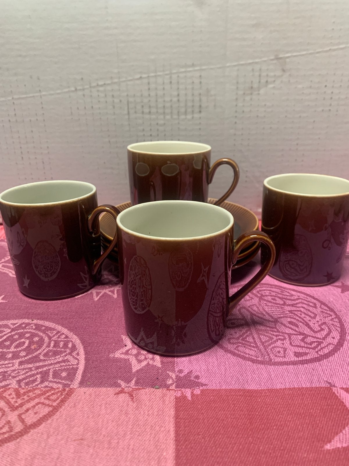 4 Vintage Espresso Kopjes crème bruin  Aardewerk, Ophalen of Verzenden