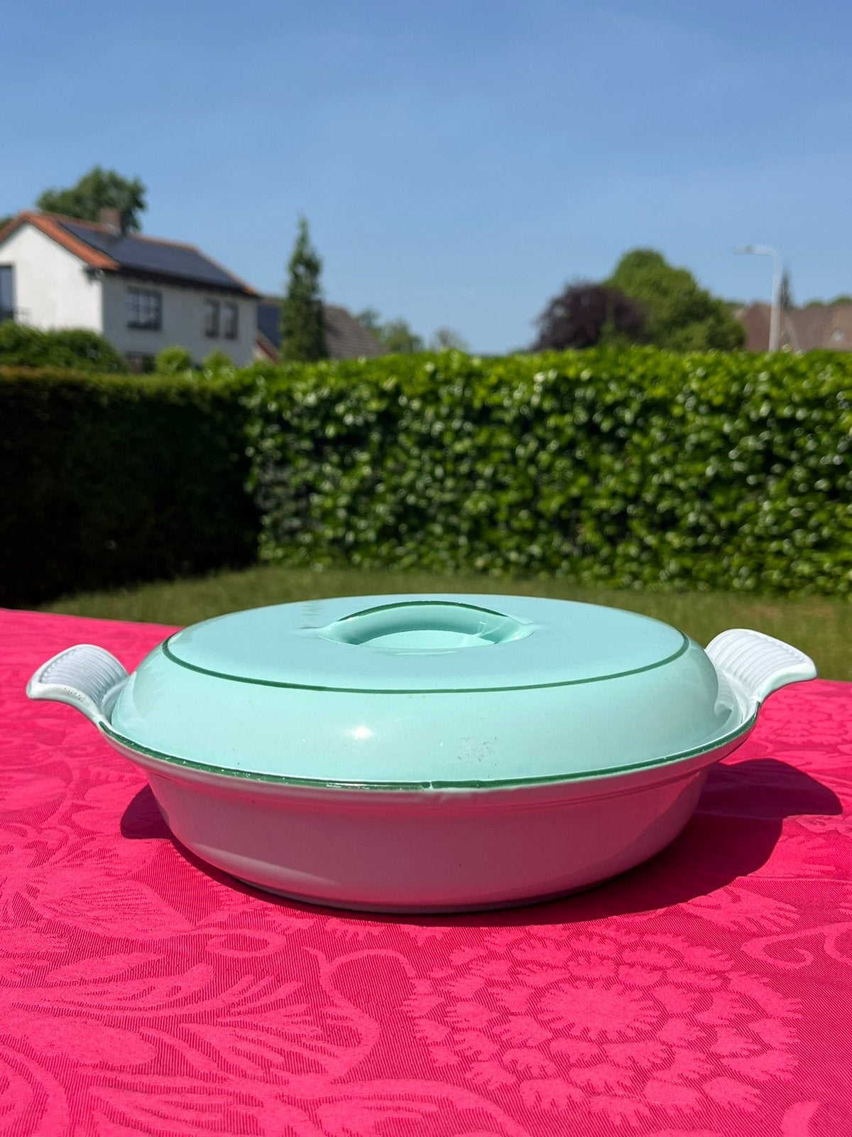 Vintage DRU gietijzeren gemailleerde braadpan, Ophalen of Verzenden, Zo goed als nieuw, Overige merken, Braadpan