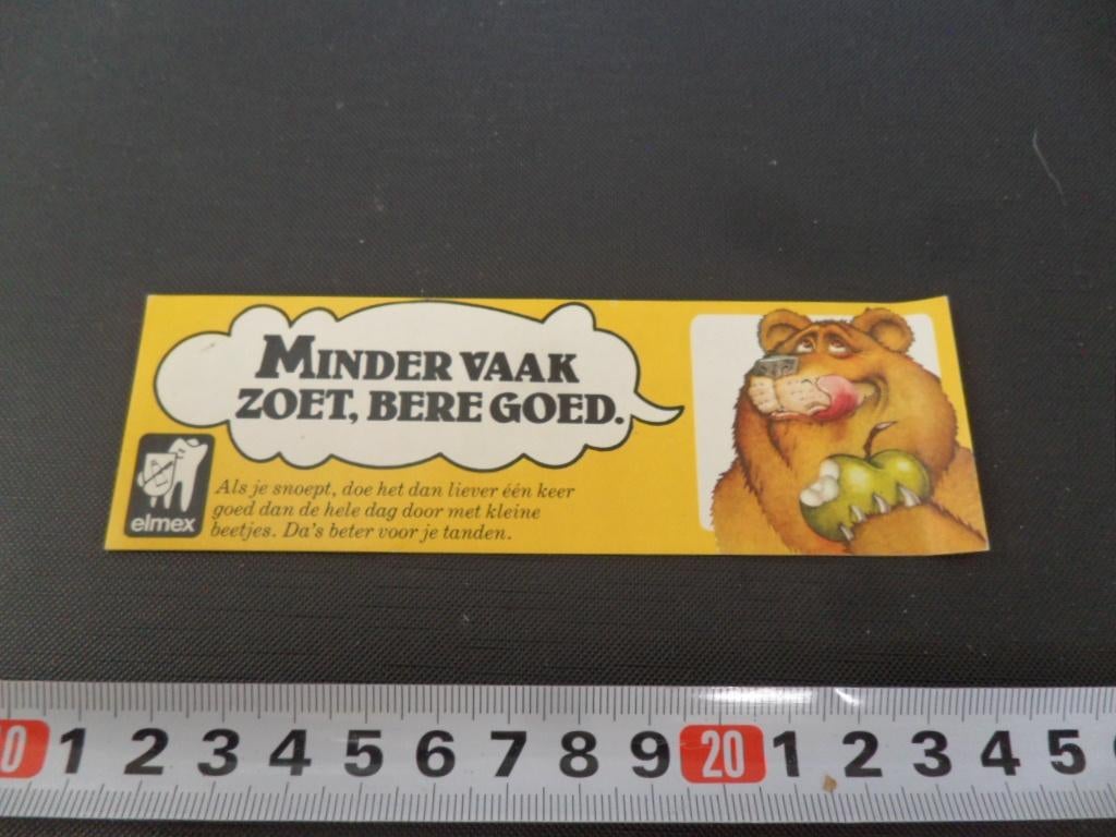 sticker elmex tandpasta beer appel minder vaak zoet beregoed, Verzamelen, Ophalen, Zo goed als nieuw