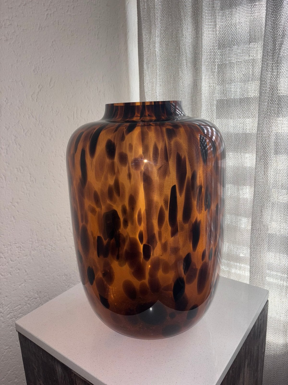 Vaas panterprint bruin, Ophalen, Zo goed als nieuw, Bruin, Glas