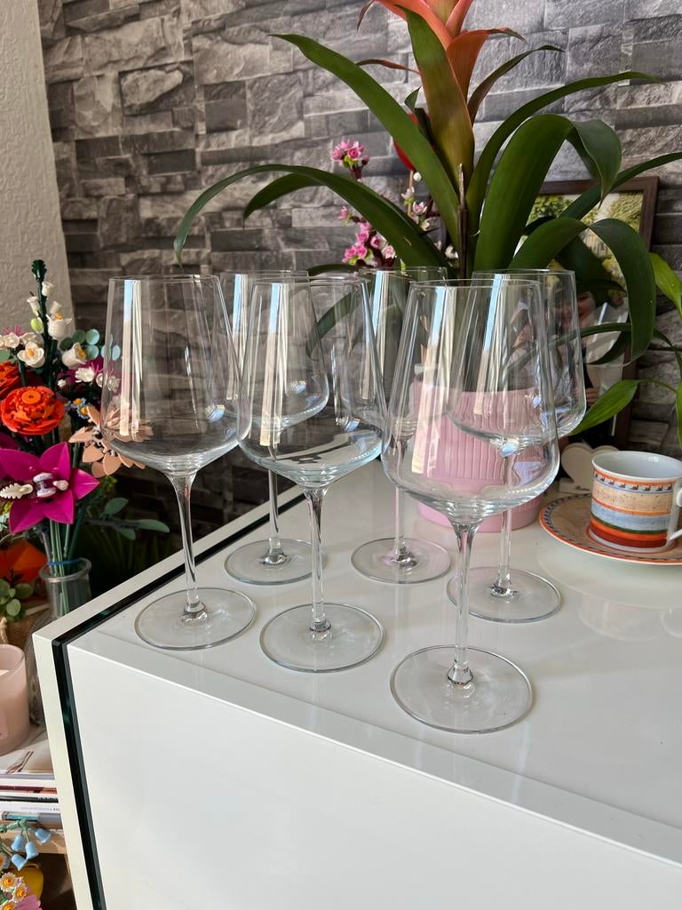 Villeroy & Boch rode wijnglazen 6 stuks, Ophalen, Zo goed als nieuw, Wit, Overige merken