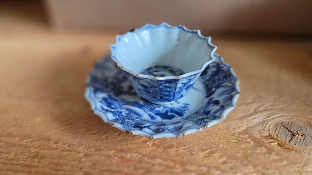 Antiek Japans Imari Porselein Kop en Schotel, Blauw-Wit, Ophalen of Verzenden