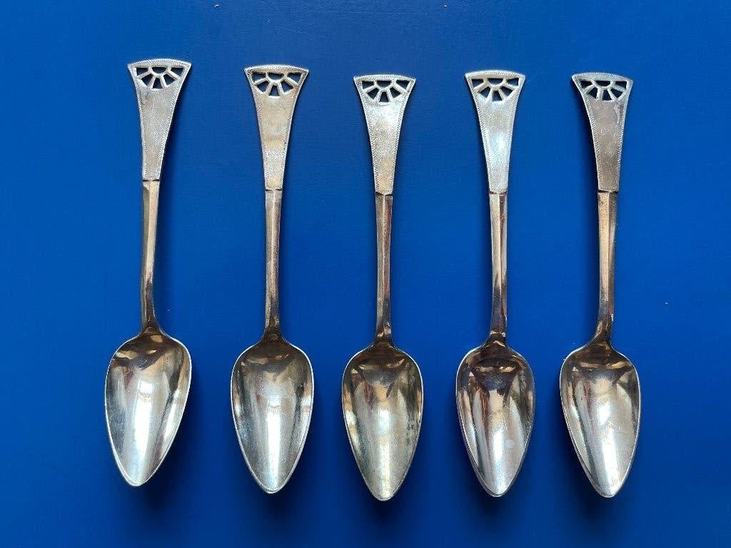 Antieke zilveren theelepeltjes Art-Deco uit 1923, 5 stuks, Ophalen of Verzenden, Zilver