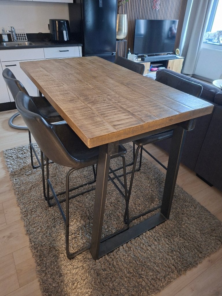 Hoge eettafel met mooie krukken, Huis en Inrichting, Ophalen, Gebruikt, 50 tot 100 cm, Vier personen