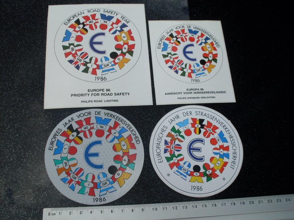 4x sticker european road safety year 1986 logo philips, Verzamelen, Stickers, Verzenden, Zo goed als nieuw, Bedrijf of Vereniging