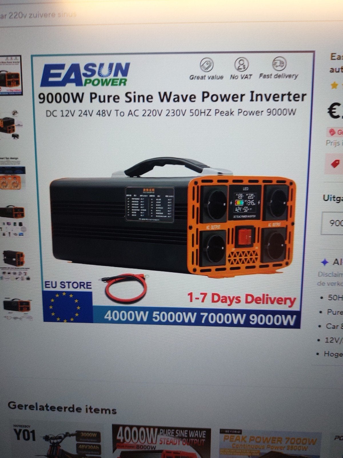 EASUN POWER 9000W Pure Sinus Omvormer DC naar AC, Caravans en Kamperen, Ophalen of Verzenden, Nieuw