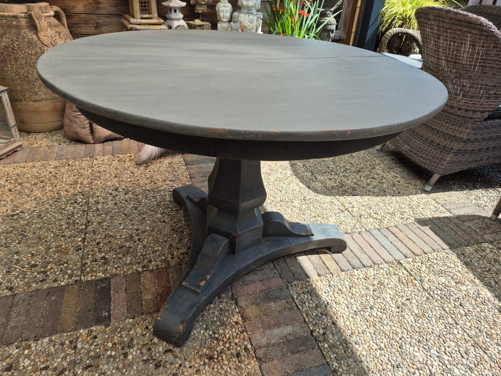 Eettafel old grey., Ophalen, Gebruikt, Rond, Vier personen