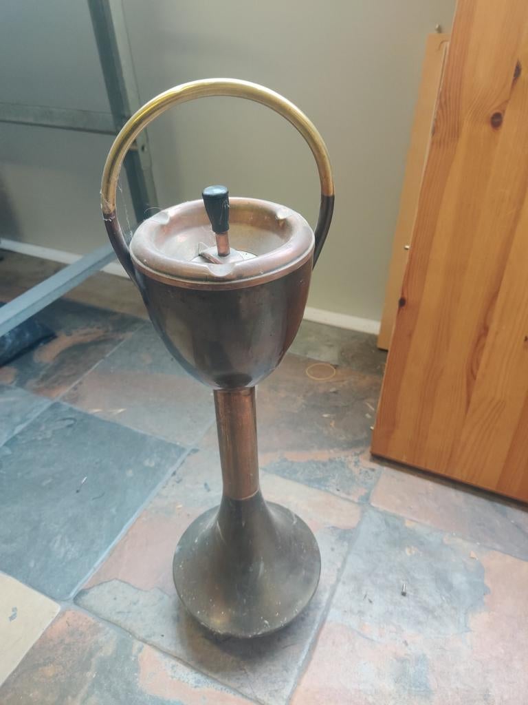 Vintage koperen staande asbak, Ophalen, Gebruikt