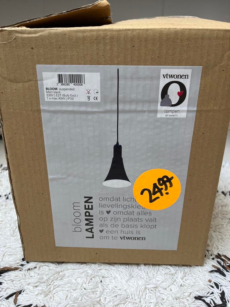 VT Wonen Bloom hanglamp mat zwart, Ophalen, Nieuw, Metaal, Minder dan 50 cm