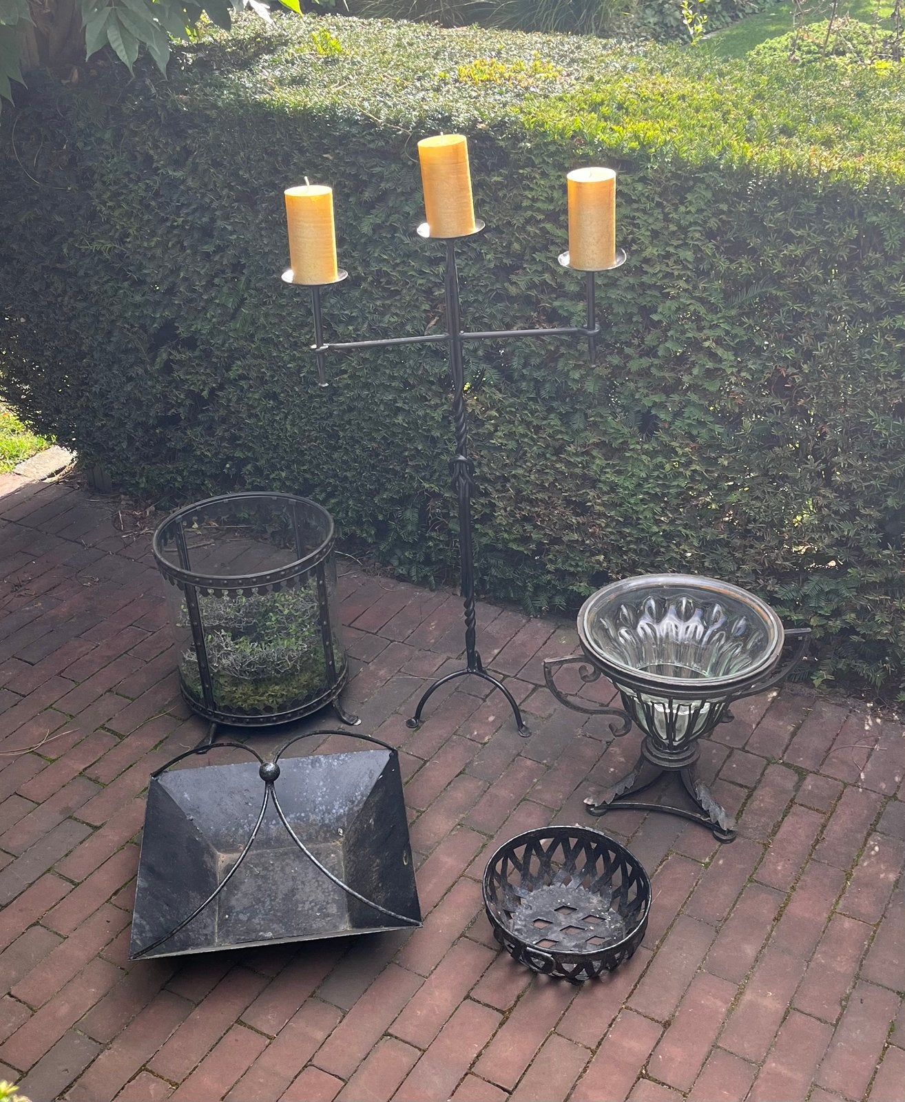 Kaarsenstandaard en 4 planten/ bloemenbakken als set, Antiek en Kunst, Ophalen