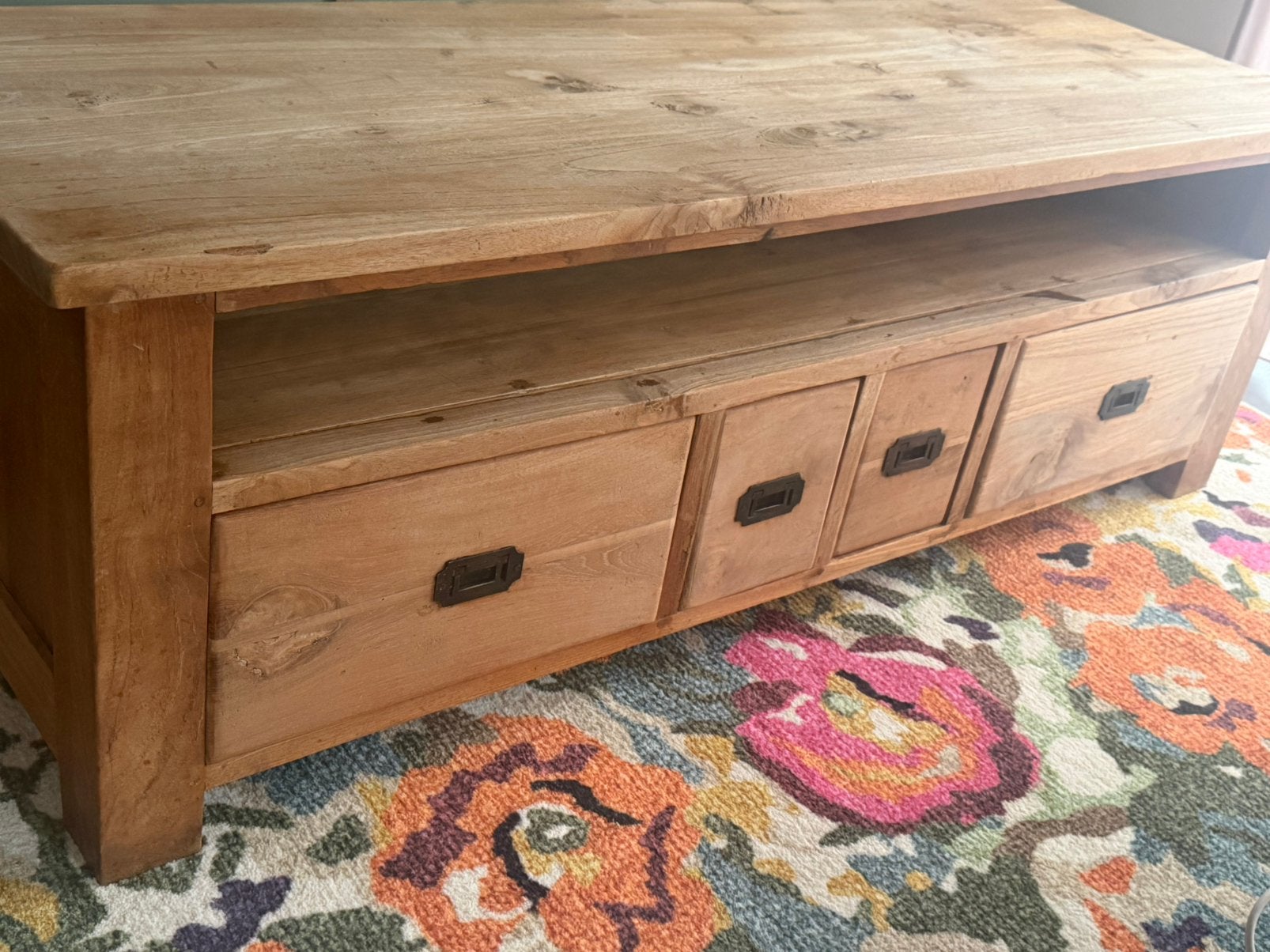 Teak hout tv meubel 1,50, Ophalen, 100 tot 150 cm, Teakhout, Zo goed als nieuw