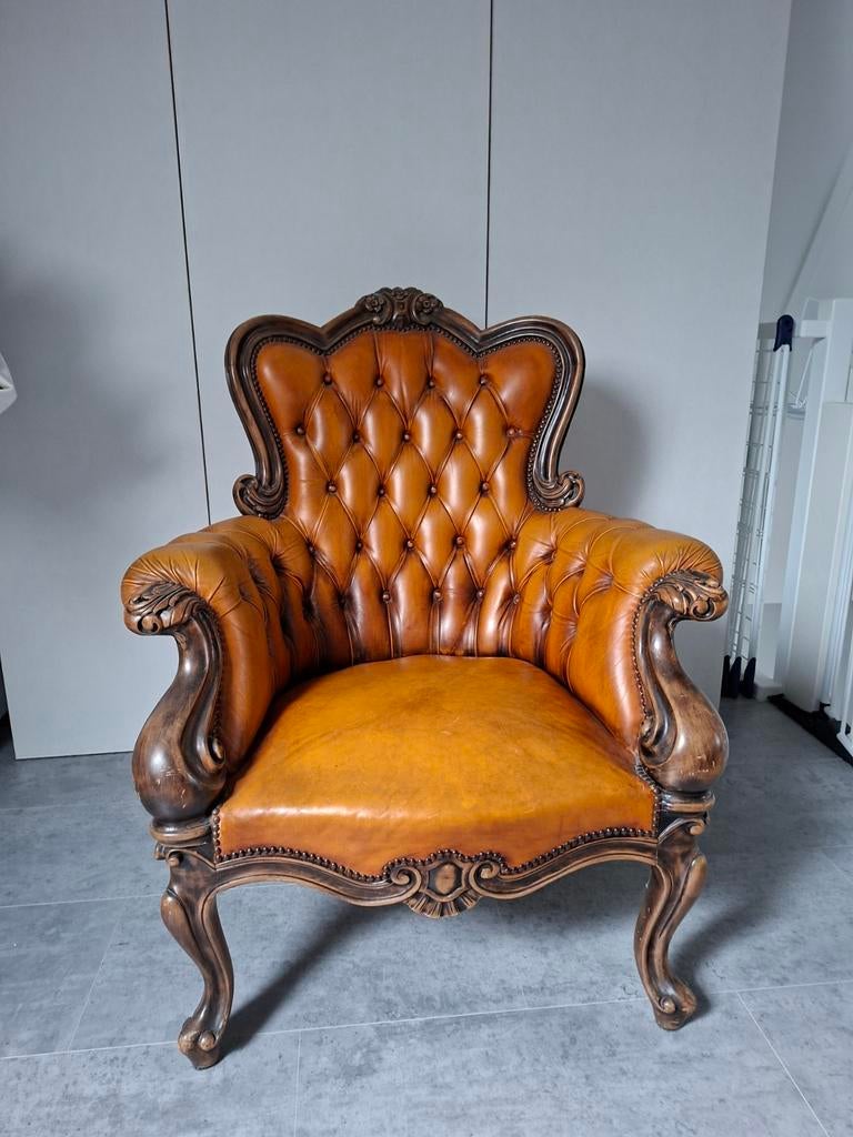 Luxe Chesterfield fauteuil - Cognac leer, Ophalen