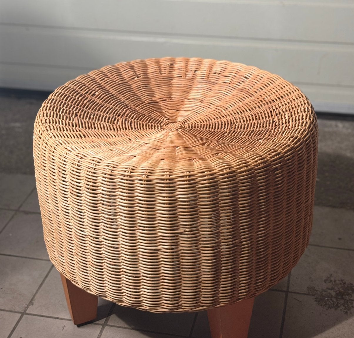 Prachtige Vintage IKEA Rotan Poef / Hocker -Jaren 80/90 Boho, Ophalen of Verzenden, Rond