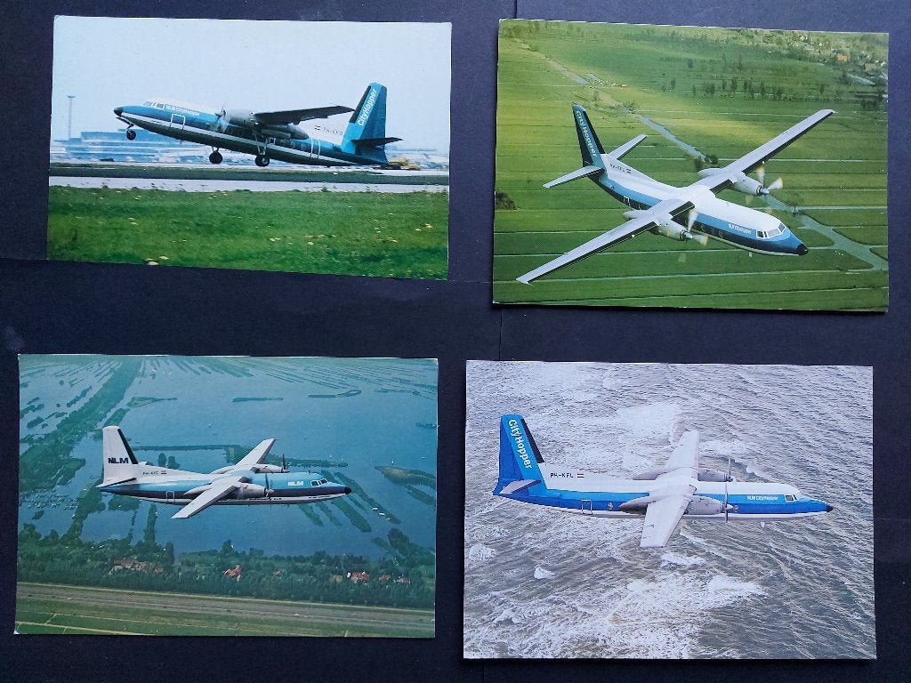 4 ansichtkaarten met de NLM Fokker F-27 (A226), Ophalen of Verzenden, Gebruikt, Kaart, Foto of Prent