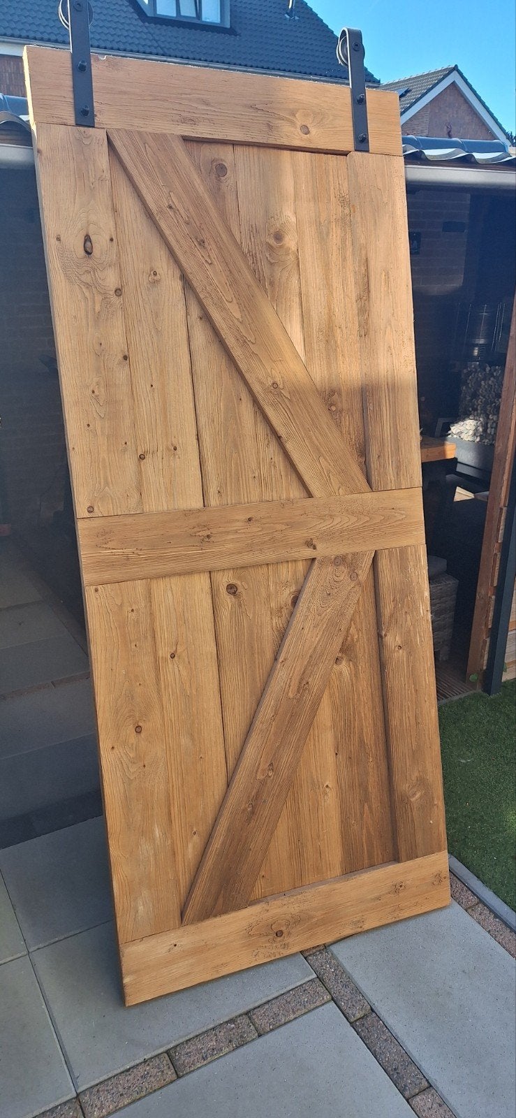 Houten schuifdeur met railsysteem, Ophalen, Gebruikt, 80 tot 100 cm, Binnendeur