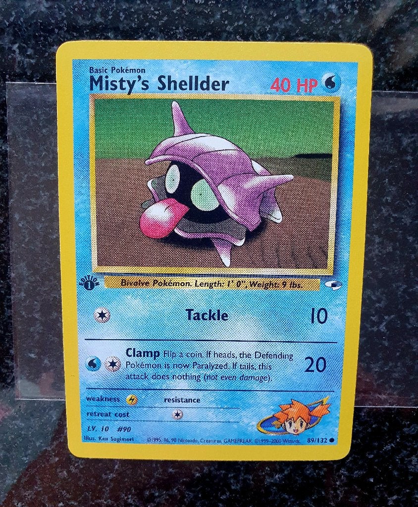 Pokemon Misty's Shellder 1e editie, Ophalen of Verzenden, Zo goed als nieuw, Losse kaart