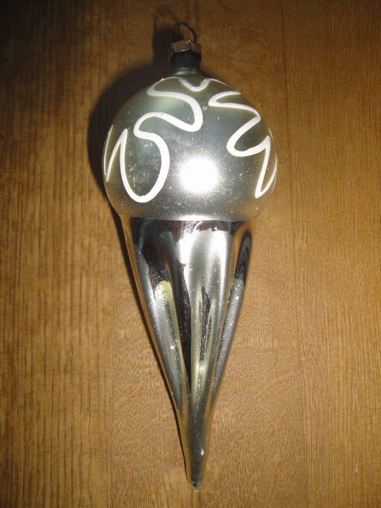 Mooie oude glazen kerstbal model pegel c.q. ijsco, Diversen, Kerst, Ophalen of Verzenden, Gebruikt