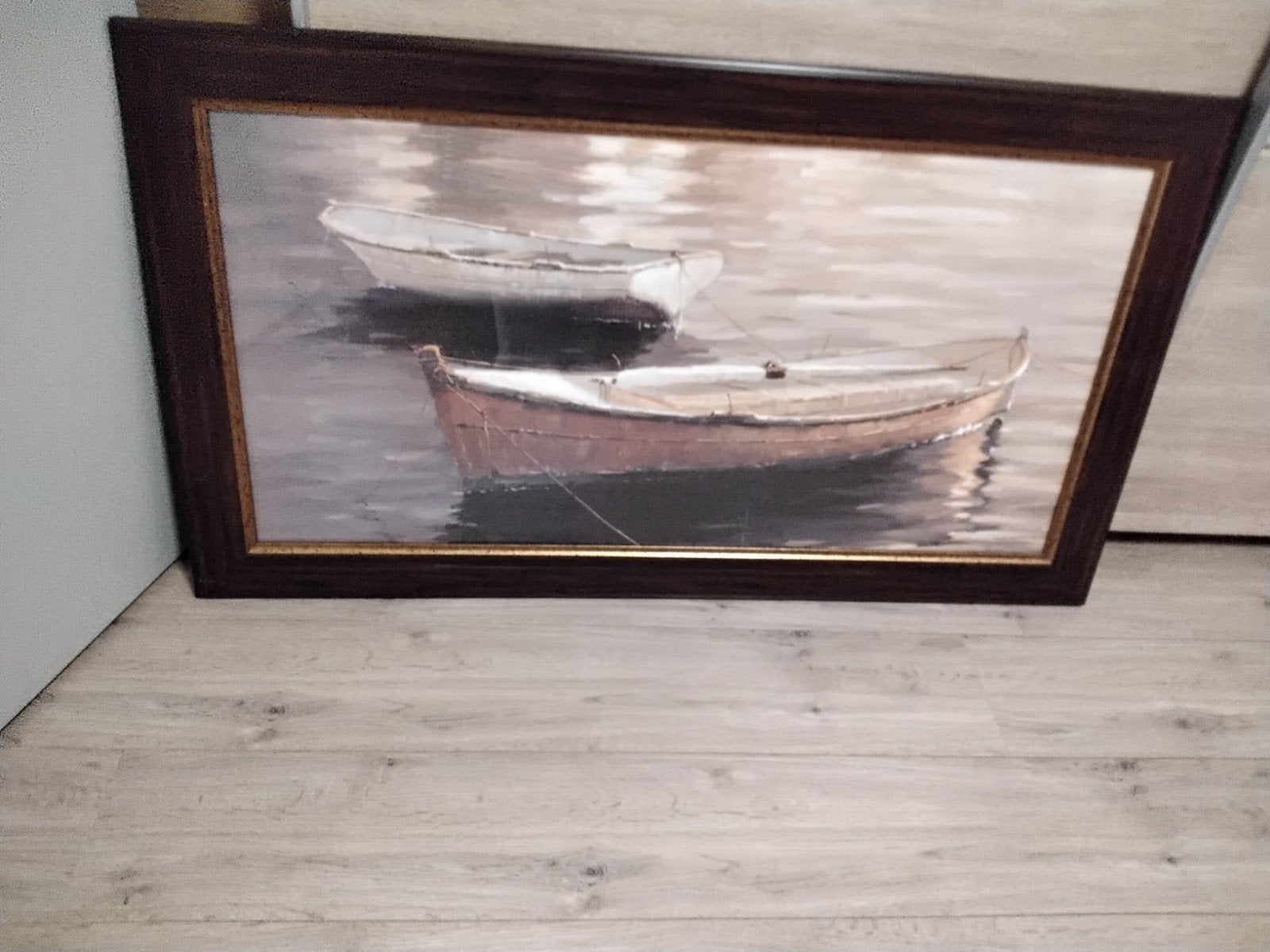 Schilderij met twee boten op het water 65 x 113 cm, Ophalen, Maritiem / water, Doek, Realistisch