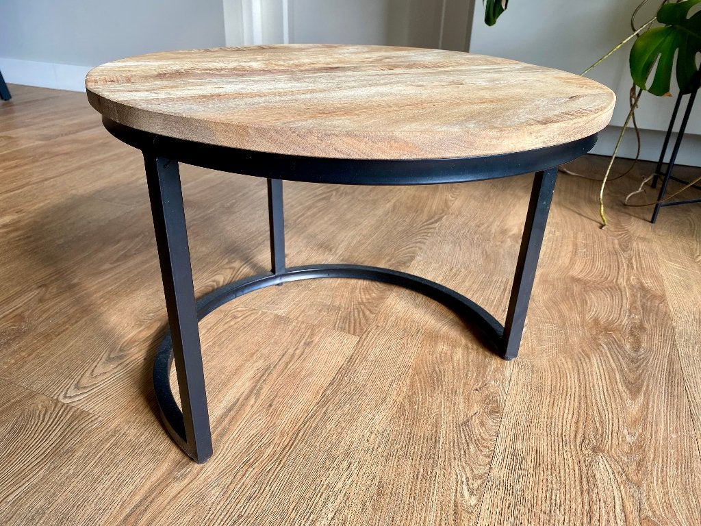 Bijzettafel mangohout, Minder dan 55 cm, Gebruikt, Rond, Industrieel
