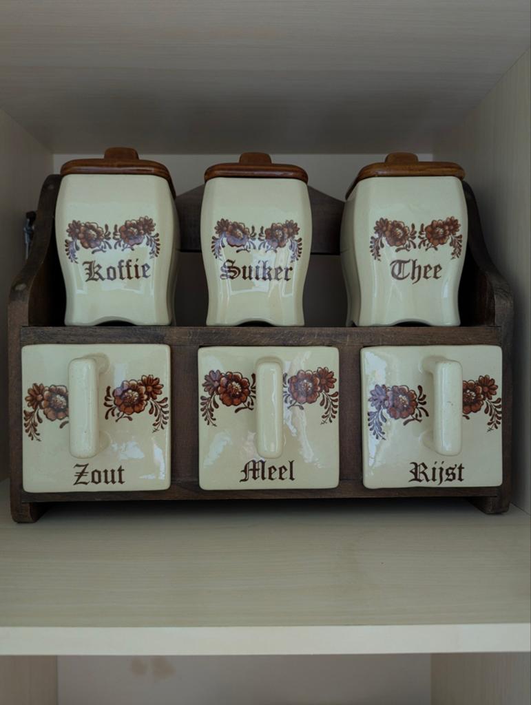 Vintage Keukenset: Koffie, Suiker, Thee, Zout, Meel, Rijst, Antiek en Kunst, Ophalen