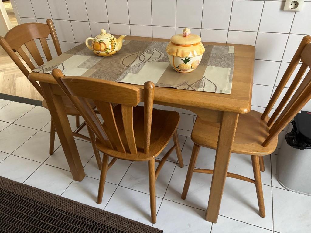 Compacte Houten Eettafel + 3 Stoelen - Ideaal voor studio, Huis en Inrichting, Tafels | Eettafels, Ophalen, Gebruikt, 50 tot 100 cm