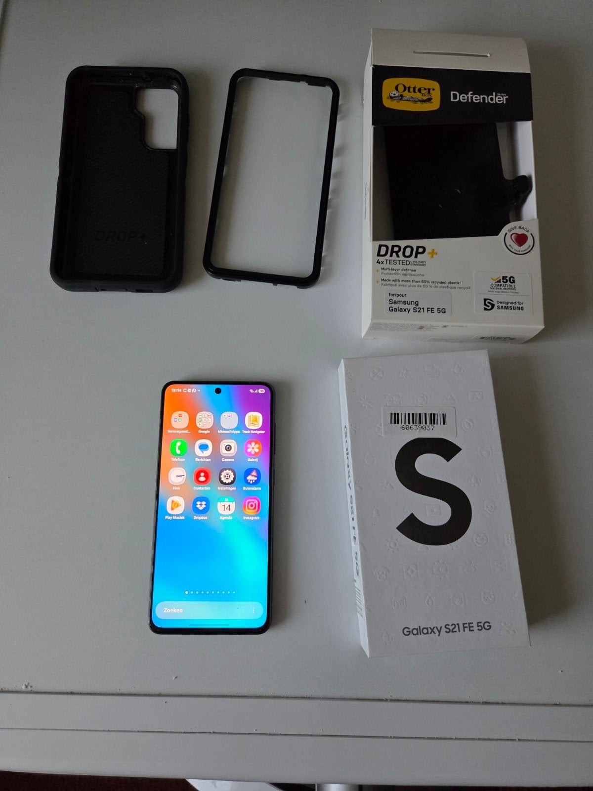 Samsung Galaxy S21 FE 5G 128GB met Otterbox Defender, Overige modellen, Ophalen of Verzenden, Zo goed als nieuw, Zonder simlock