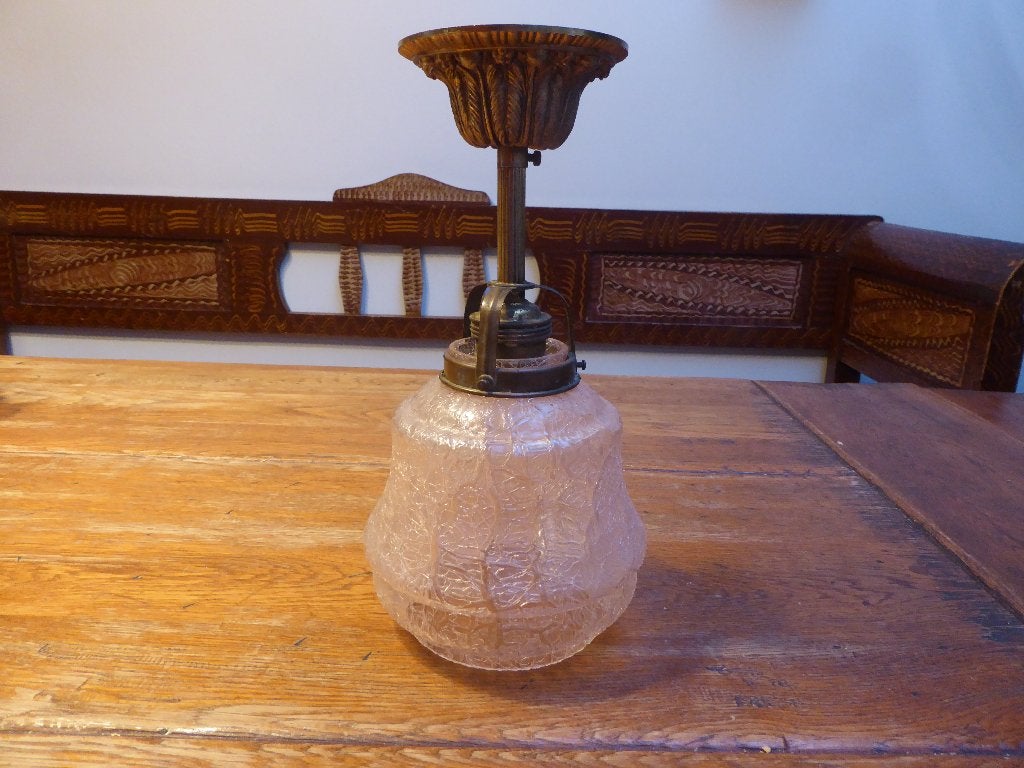 Art deco lampje, messing en glas