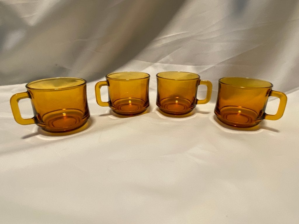 Retro Set van 4 Duralex France kopjes, Gebruikt, Ophalen of Verzenden, Glas, Overige stijlen