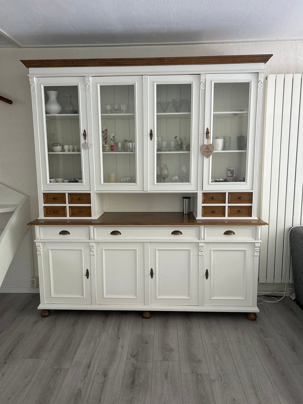 Prachtig wit dressoir met vitrinekast - 225x195x55 cm, Huis en Inrichting, Ophalen, Gebruikt, 200 cm of meer, Met lade(s)