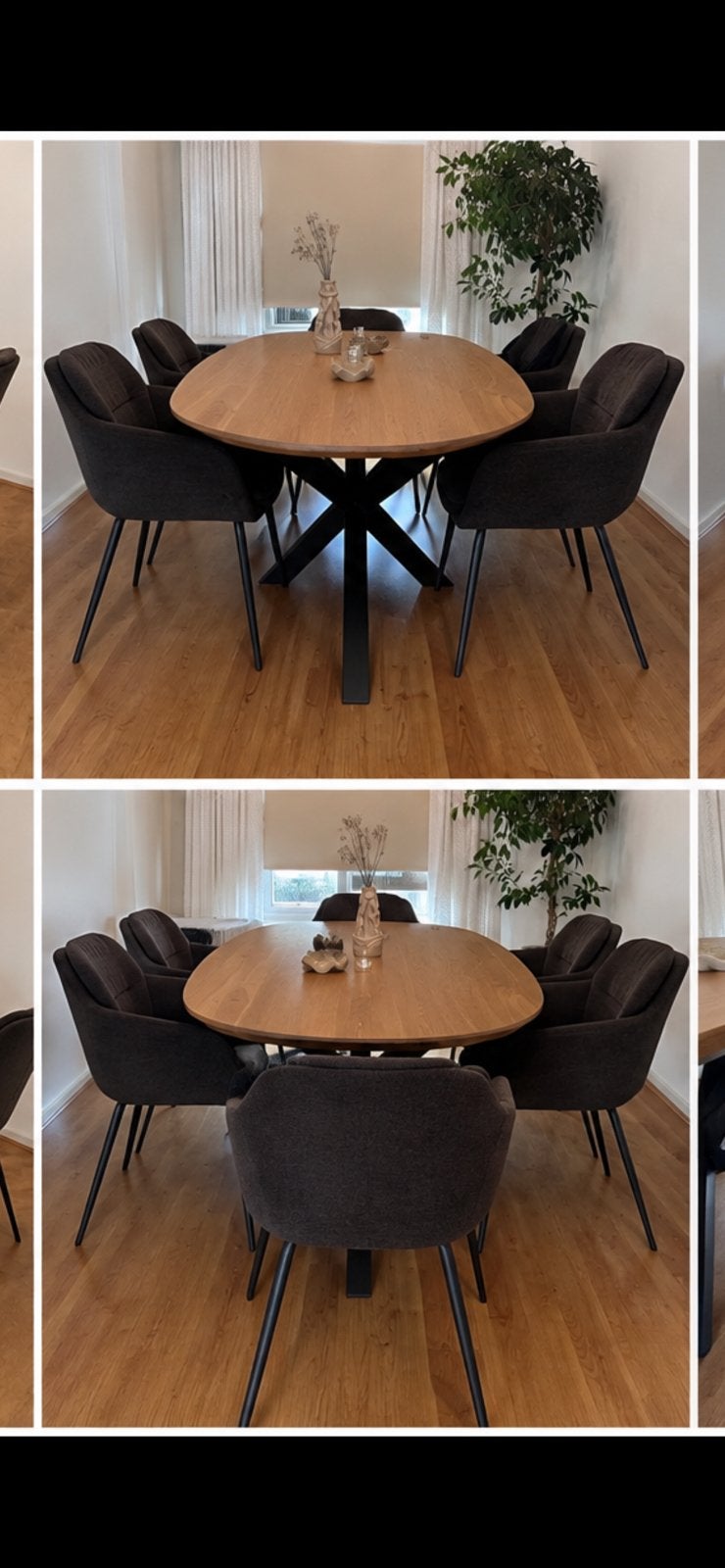 6 Kwantum Eetkamerstoelen - Bruin/Grijs - Japandi, Ophalen, Gebruikt, Bruin, Stof