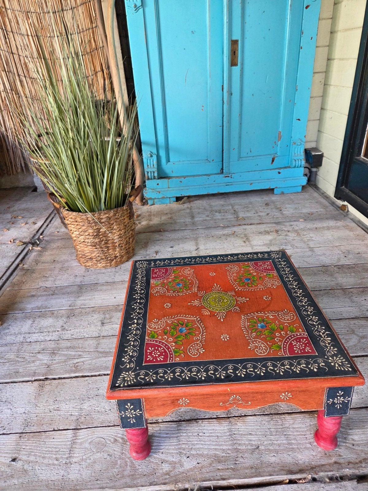 Uniek behemian, ibiza, hippie tafeltje, Huis en Inrichting, Tafels | Bijzettafels, Ophalen, Minder dan 55 cm, Vierkant, Zo goed als nieuw