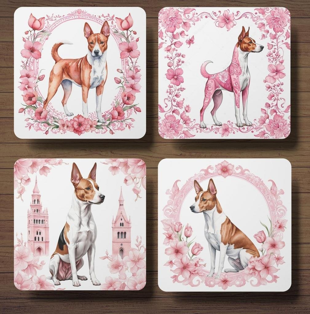 Basenji Delfts Roze onderzetters met houder, Ophalen of Verzenden, Nieuw