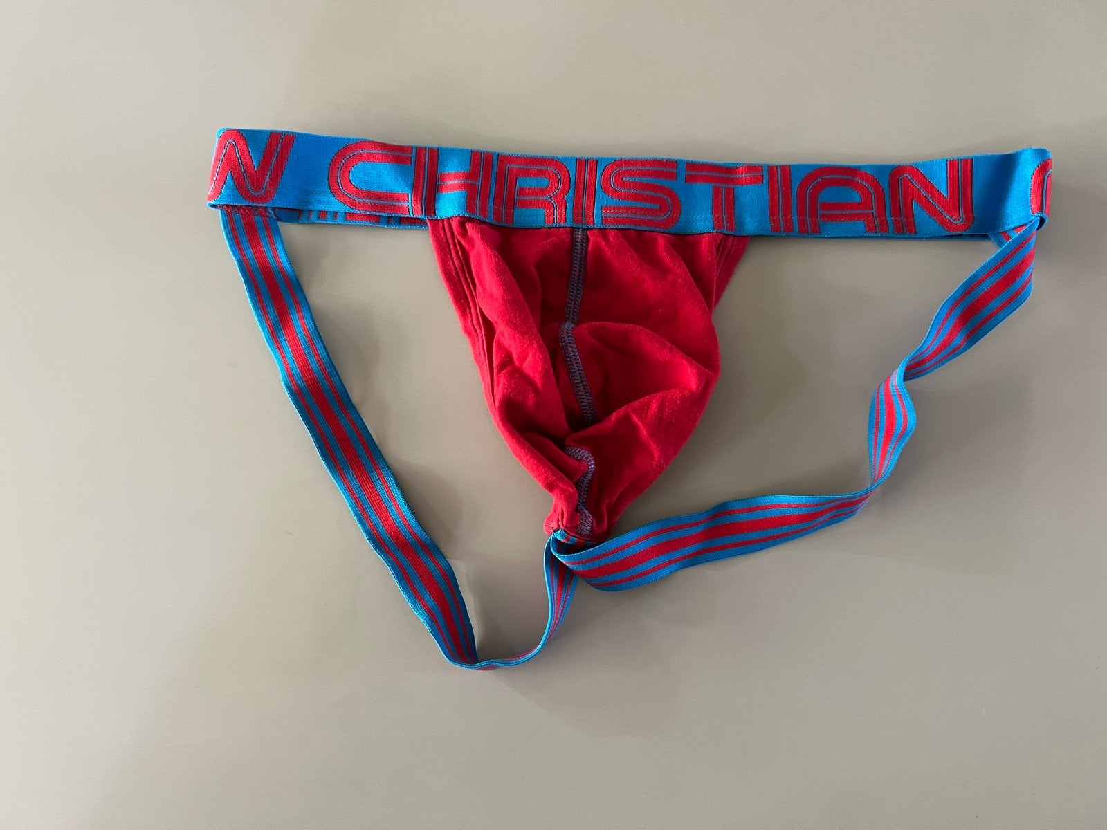 Andrew Christian Happy Jock Jockstrap Rood/Blauw Maat M, Kleding | Heren, Verzenden, Rood, Overige typen