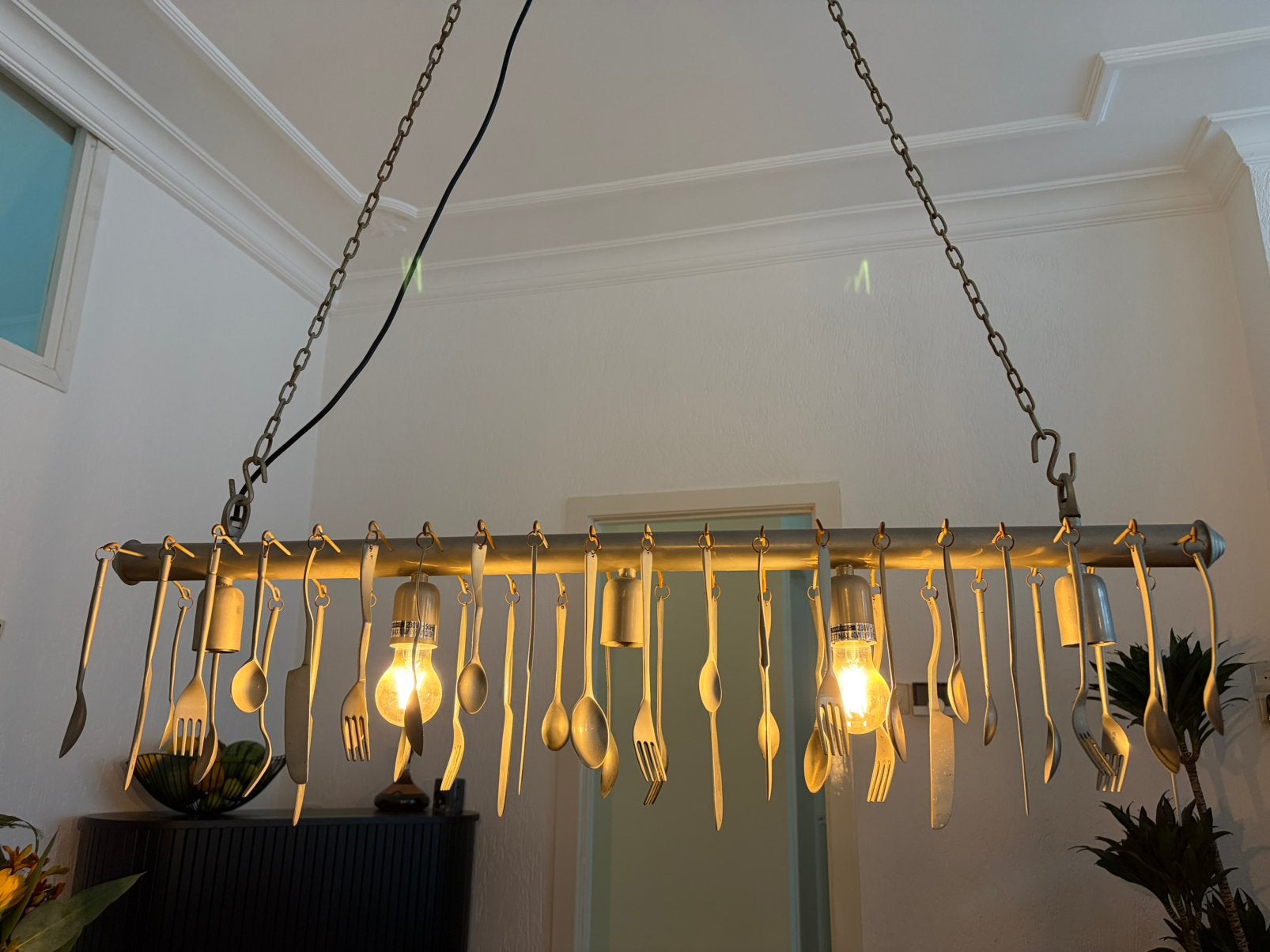 Hanglamp / kroonluchter met bestek, Ophalen, Gebruikt, Metaal, E27 (groot)