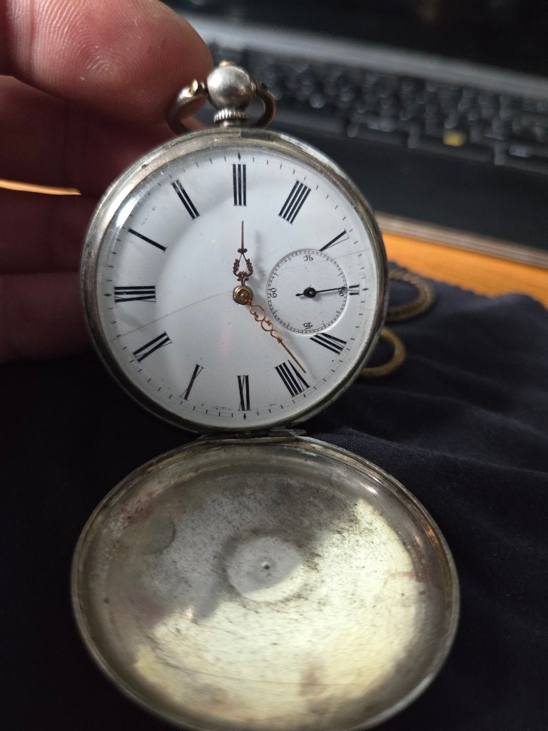 Antiek zilveren-open zakhorloge, Overige merken, Zakhorloge, Ophalen of Verzenden, Met ketting