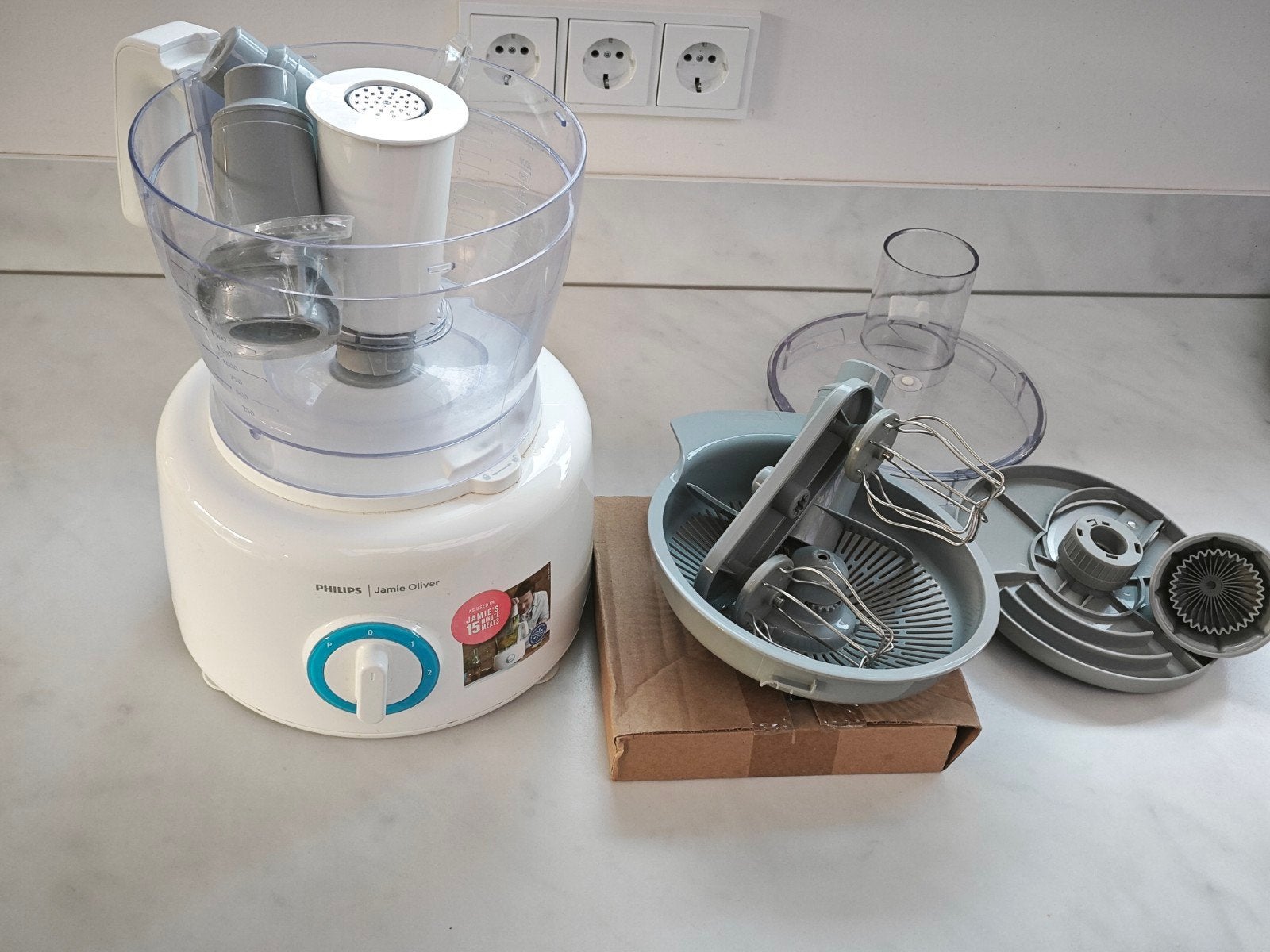 Philips Jamie Oliver Foodprocessor HR7782 1000W, 2 tot 3 liter, Ophalen, Gebruikt, 2 snelheden