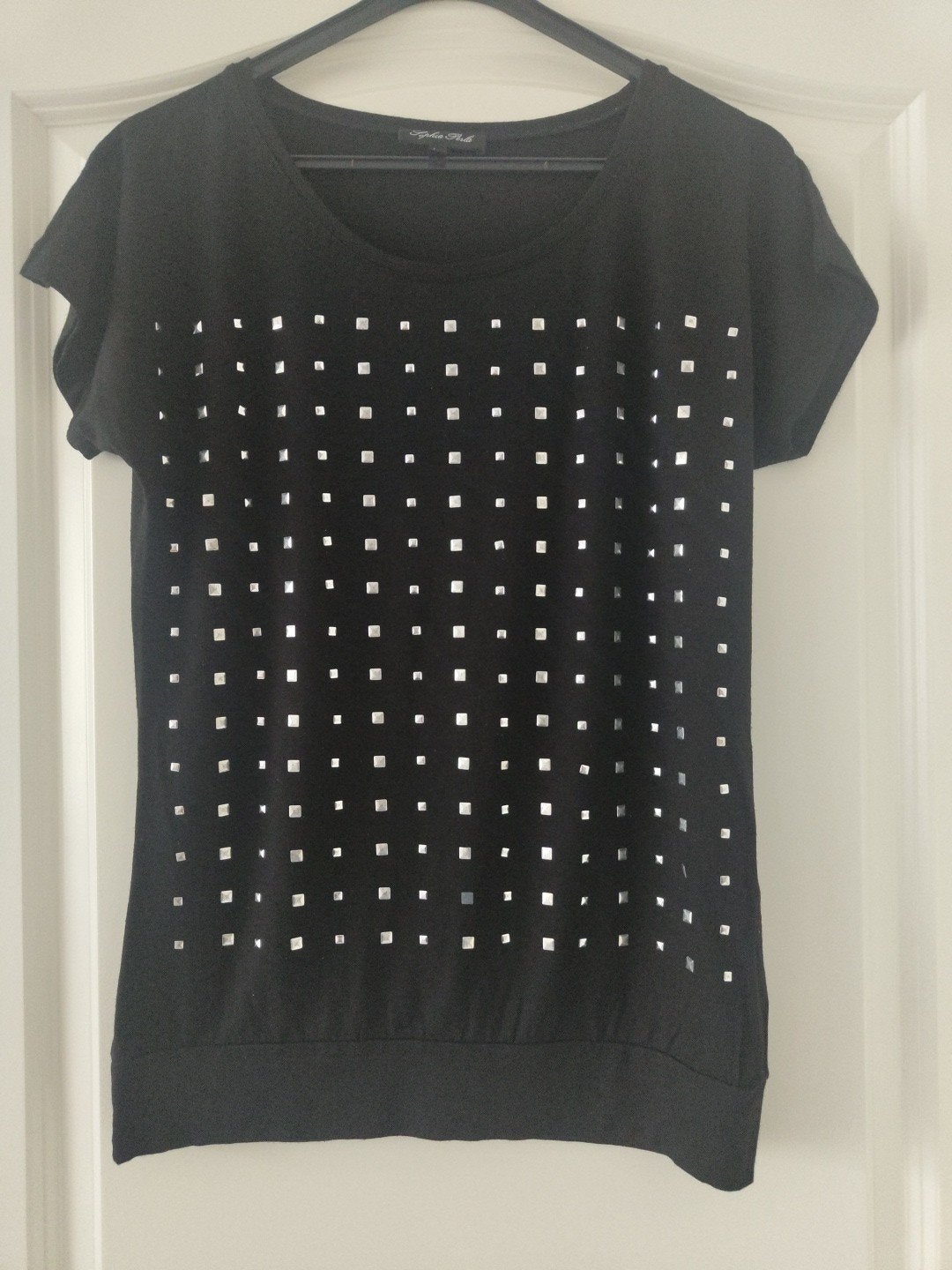 Sophia Perla zwart shirt met vierkanten studs mt s in nette, Zwart, Ophalen of Verzenden, Zo goed als nieuw, Korte mouw