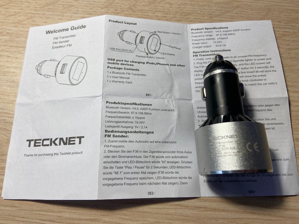 Car Bluetooth FM transmitter, USB adapter, Ophalen of Verzenden, Gebruikt